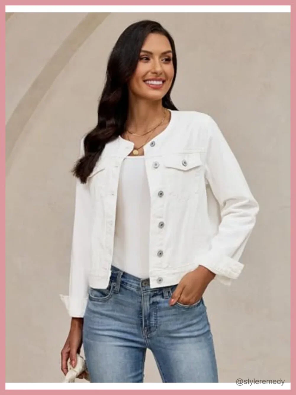 Collarless Denim Jacket Women Casual Western Long Sleeve Button Down